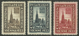 AUSTRIA: 1933 Vienna Philatelic Exposition (WIPA), 3 Beautiful Cinderellas In French, Excellent Quality! - Erinofilia