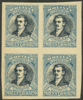 BOLIVIA: Sc.94a, 1910 Arze 20c., Imperforate Block Of 4, VF Quality! - Bolivia