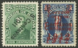 BOLIVIA: 2 Stamps Of 1911/2 With Varieties: Inverted And Double Overprint, Mint Without Gum, VF Quality! - Bolivien