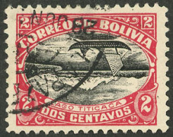 BOLIVIA: Sc.113c, 1916/7 2c. Titicaca Lake With CENTER INVERTED Variety, Used, VF Quality, Rare! - Bolivië