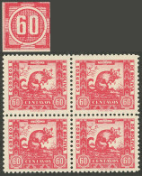 BOLIVIA: Yvert 232, 1939 60c. Chinchilla, Block Of 4, One With Variety "comma Between 6 And 0 Of Left 60", VF Quality!" - Bolivie