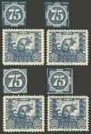 BOLIVIA: Yvert 233, 1939 75c. Chinchilla, 4 Stamps With Varieties: Accent Above The Left 7", "spot On The Left 7", "whit - Bolivien