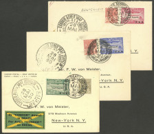 BRAZIL: Sc.4CL8/10 (RHM.Z-7/Z-9), Zeppelin Flight To USA, The Cmpl. Set Of 3 Values On Covers Or Cards Flown From Rio De - Sonstige & Ohne Zuordnung