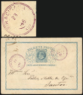 BRAZIL: 50Rs. Postal Card (RHM.BP-12) Sent To Santos On 23/MAR/1886, With The Very Rare Violet Datestamp Of PIRACICABA,  - Sonstige & Ohne Zuordnung