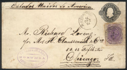 BRAZIL: 200Rs. Stationery Envelope + Sc.103 (total 400Rs.) Sent From Corumba To USA On 14/DE/1894, Handsome! - Autres & Non Classés