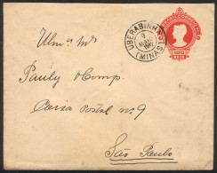 BRAZIL: 100Rs. Stationery Envelope Sent To Sao Paulo On 9/MAY/1912, Nice Postmark Of UBERABINHA (MINAS), VF Quality! - Other & Unclassified