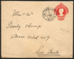 BRAZIL: 100Rs. Stationery Envelope Sent To Sao Paulo On 9/MAY/1912, Nice Postmark Of UBERABINHA (MINAS), VF Quality! - Autres & Non Classés