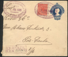 BRAZIL: 200Rs. Stationery Cover + 100Rs. With Rare Postmark Of "AGENCIA DA BARRA MANSA", Sent By Registered Mail To Sao  - Other & Unclassified