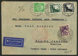 BRAZIL: MIXED POSTAGE: Airmail Cover Sent From Berlin To Rio De Janeiro (Poste Restante) On 26/JUL/1934, With German Pos - Autres & Non Classés