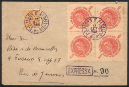 BRAZIL: Express Cover Sent From S. PEDRO D'ALDEIA To Rio On 18/SE/1936 Franked With 1,300Rs. Including A Block Of 4 Of R - Autres & Non Classés