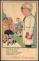 BRAZIL: Postcard With Advertising For Medicine, View Of Dr. Rocha Vaz With Student Doctors And Women, Ed. A.Carboni, VF  - Sonstige