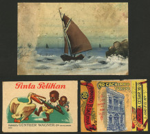 BRAZIL: Varied Lot: A Hand-painted Postcard, An Old Envelope Of Pelikan Ink, And A Label Of "Ao Cachimbo Turco", Some Wi - Unclassified