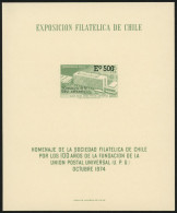 CHILE: Souvenir Sheet Issued In 1974 By Casa De Moneda De Chile Commemorating UPU 100 Years, With Stamp Sc.441 And Inscr - Chile