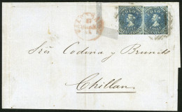 CHILE: 17/DE/1861 Valparaíso - Chillan, Folded Cover Franked With 20c. With Semi-mute Black Cancel Along Red Datestamp,  - Chile