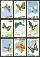 CHINA: Sc.662/665 + 670 + 676/7 + 679 + 680, 1963 Butterflies, 9 Values Of The Set Including The 50f., MNH (issued Witho - Andere & Zonder Classificatie