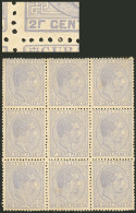 CUBA: Sc.91a, 1880 25c. Bluish Gray, Block Of 9, The Central Stamp With VARIETY: 5 Broken", MNH, VF Quality!" - Andere & Zonder Classificatie