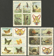 CUBA: Sc.686/700, 1961 Snails, Butterflies And Birds, Complete Set Of 15 Values In Blocks Of 5 With Cinderellas, VF Qual - Other & Unclassified