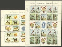 CUBA: Sc.691/700, 1961 Birds And Butterflies, Complete Sheets With Cinderellas Of The High Values Of The Set, A Few Perf - Altri & Non Classificati