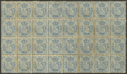 CUBA: Yvert 43, 1878 2P. Blue, MNH Block Of 32 Stamps (3 With Small Defects On Gum, The Rest Of Excellent Quality), Very - Andere & Zonder Classificatie