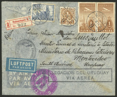 DENMARK: 7/DE/1936 Kobenhavn - Uruguay, Diplomatic Registered Airmail Cover Sent By Germany DLH Franked With 3.30Kr., On - Altri & Non Classificati