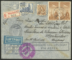 DENMARK: 7/DE/1936 Kobenhavn - Uruguay, Diplomatic Registered Airmail Cover Sent By Germany DLH Franked With 3.30Kr., On - Otros & Sin Clasificación