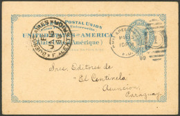 UNITED STATES: 2c. Postal Card Sent From Philadelphia To Asunción Del Paraguay On 9/MAY/1899, With Transit Mark Of Bueno - Poststempel