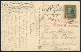 UNITED STATES: Postcard Franked With 1c. And Sent From Marion (Mass.) To Brazil On 23/AU/1928, With Due Mark For 1c. App - Storia Postale