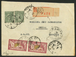 FRANCE: 18/JUL/1924 Paris - Caxias (Brazil): Registered Cover Franked With 2.30Fr., VF Quality! - Autres & Non Classés
