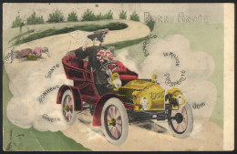FRANCE: New Year Greeting PC, Woman Riding An Old Car, Sent From Paris To Brazil On 23/DE/1905, Fine Quality! - Other & Unclassified