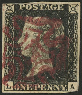 GREAT BRITAIN: Sc.1, 1840 1p. Black, Nice Example Of 4 Almost Complete Margins And With Interesting Red Maltese Cross Ca - Andere & Zonder Classificatie