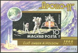 HUNGARY: Sc.C295, 1969 Moon Landing, IMPERFORATE Souvenir Sheet, MNH, VF Quality! - Andere & Zonder Classificatie