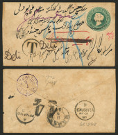 INDIA: Stationery Envelope Sent To Penang On 17/MAY/1889, With Postage Due Marks And Forwarded Several Times, With Inter - Other & Unclassified