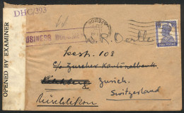 BRITISH INDIA: Cover Sent From Bombay To Switzerland On 1/DE/1944, Interesting Violet "BUSINESS DOCUMENTS" Mark And Brit - Sonstige & Ohne Zuordnung