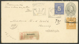 NETHERLANDS INDIES: Registered 12½c. Stationery Envelope + Additional Postage 2½ And 5c. (total 20c.), Used In Makassar  - Indie Olandesi