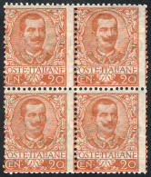 ITALY: Yvert 68, 1901 20c. Orange, MNH Block Of 4, Very Fine Quality, Catalog Value Euros 150+ - Sin Clasificación
