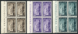 ITALY: Yvert 539/541, 1949 Reconstruction Of Europe, Cmpl. Set Of 3 Values In MNH Blocks Of 4 With Sheet Margins, Impecc - Sin Clasificación