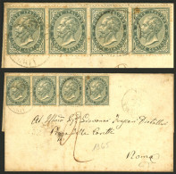 ITALY: Folded Cover Used In Roma In JA/1865, Franked With 20c. (Sc.26 Strip Of 4), Very Nice! - Non Classés