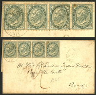 ITALY: Folded Cover Used In Roma In JA/1865, Franked With 20c. (Sc.26 Strip Of 4), Very Nice! - Ohne Zuordnung