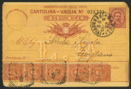 ITALY: Cartolina - Vaglia Da Lira Nove" Sent From Napoli To Avigliano On 26/MAR/1893, Uprated With 1L., Minor Defects, V - Ohne Zuordnung