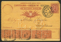 ITALY: Cartolina - Vaglia Da Lira Nove" Sent From Napoli To Avigliano On 26/MAR/1893, Uprated With 1L., Minor Defects, V - Non Classificati