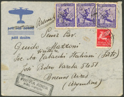 ITALY: 1/OC/1937 Bologna - Argentina, Airmail Cover Franked With 13L. Including 3x 1L. "Summer Colonies, Children" (Sc.C - Ohne Zuordnung