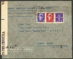 ITALY: 30/AU/1942 Roma - Argentina, Airmail Cover (LATI) Franked With 13L., Censor Marks And Label, On Back Arrival Mark - Unclassified