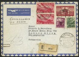 ITALY: 28/NO/1946 Biella - Argentina, Registered Airmail Cover Franked With 141L. Including One 100L. Red Democratica, T - Unclassified