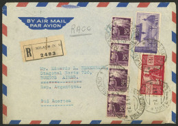 ITALY: 7/JUL/1947 Milano - Argentina, Airmail Cover Franked With 185L. Including One 100L. Red Democratica, VF! - Non Classés