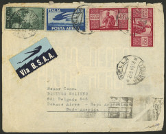 ITALY: 25/SE/1948 Biella - Argentina, Airmail Cover Franked With 227L. (including 2x 100L. Red Democratica), On Back Arr - Ohne Zuordnung