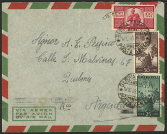 ITALY: 17/OC/1949 Genova - Argentina, Airmail Cover Franked With 175L. Including One 100L. Red Democratica, Arrival Back - Unclassified