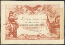 ITALY: Certificate Of The Year 1916 Of The National War Loan, Interesting! - Other & Unclassified