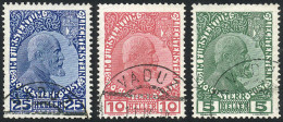 LIECHTENSTEIN: Sc.1/3, 1912 Cmpl. Set Of 3 Used Values, Printed On Thick Chalky Paper, VF Quality! - Other & Unclassified