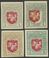 LITHUANIA: Sc.58/60, 1919 1, 3 And 5a. IMPERFORATE, + 1a. Imperforate And With Shifted Center, VF Quality! - Lituania