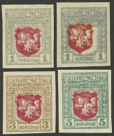 LITHUANIA: Sc.58/60, 1919 1, 3 And 5a. IMPERFORATE, + 1a. Imperforate And With Shifted Center, VF Quality! - Lithuania